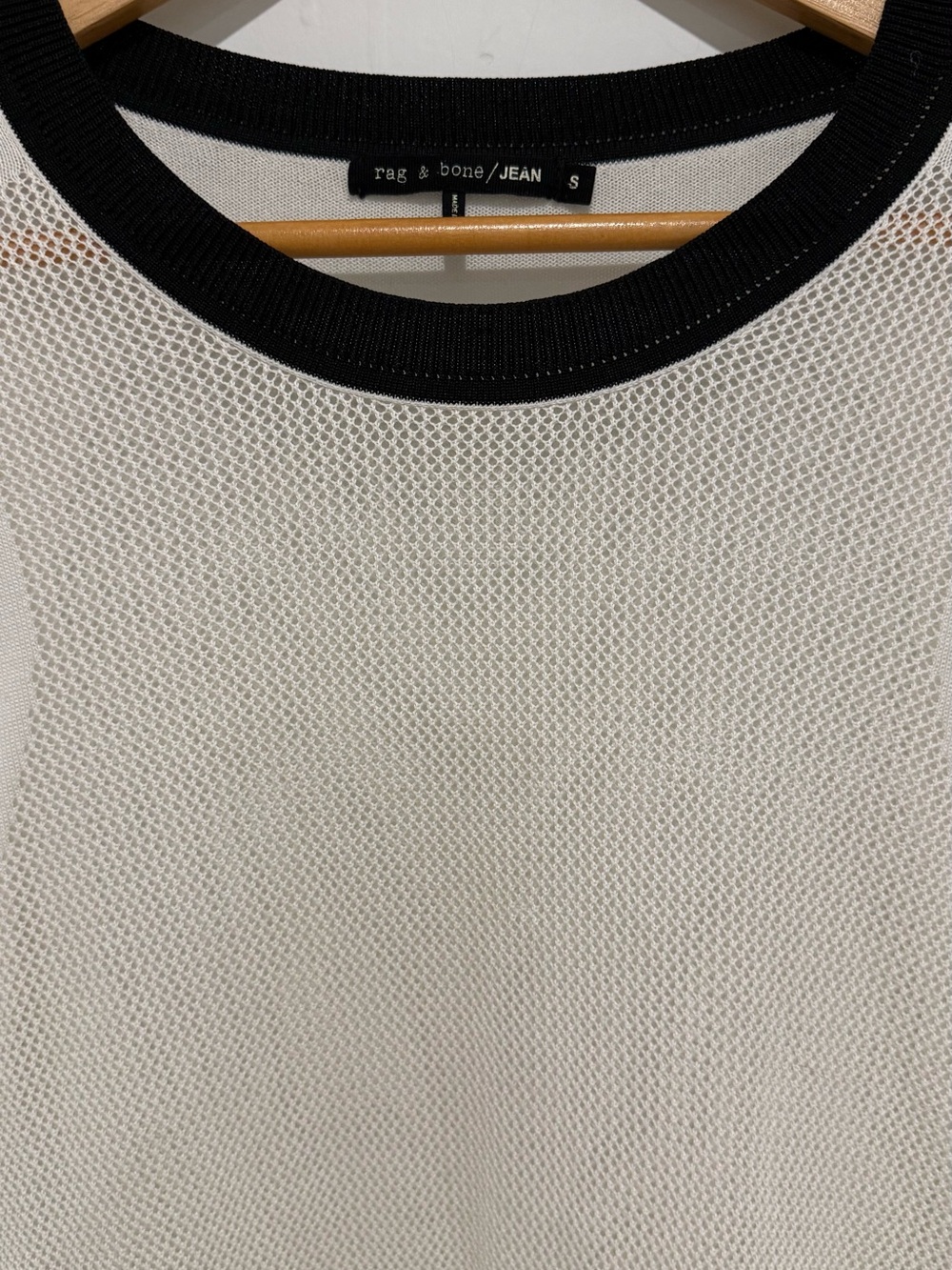 rag & bone White Mesh Crewneck Sweatshirt with Black Trim